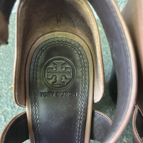 Tory Burch Delany Strappy Heels Open Toe Leather Sandals Block Heel Sz 7 - Picture 8 of 10